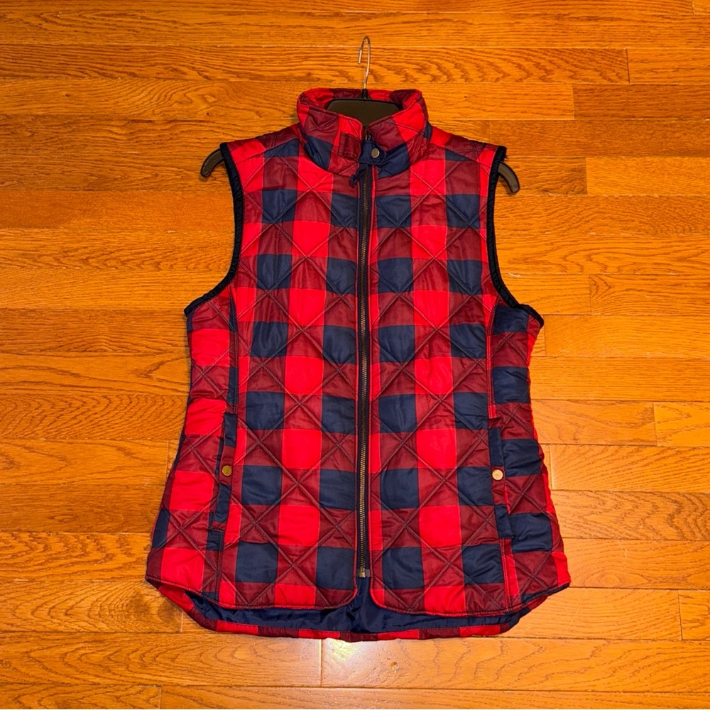 Kensie Womens M Quilted Vest With Zipper In Red Blue Buffalo Plaid NWOT